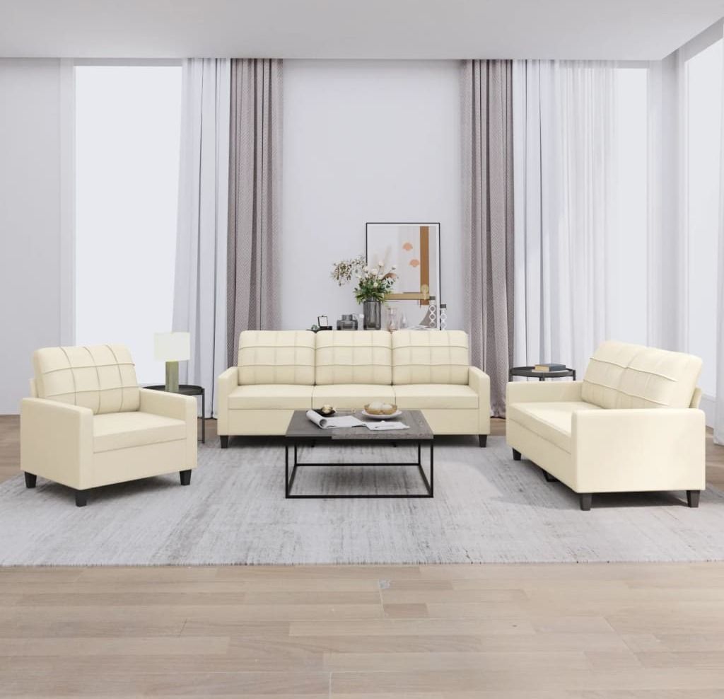 vidaXL 3-tlg. Sofagarnitur mit Kissen Creme Kunstleder Produktbild 