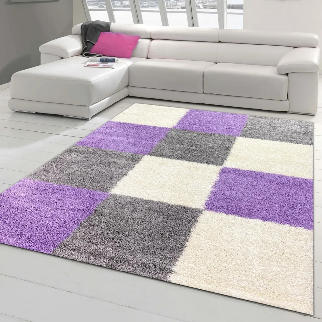 Tapis de Chambre Shaggy Lilas et Gris pour Ambiance Cocooning 120x170cm