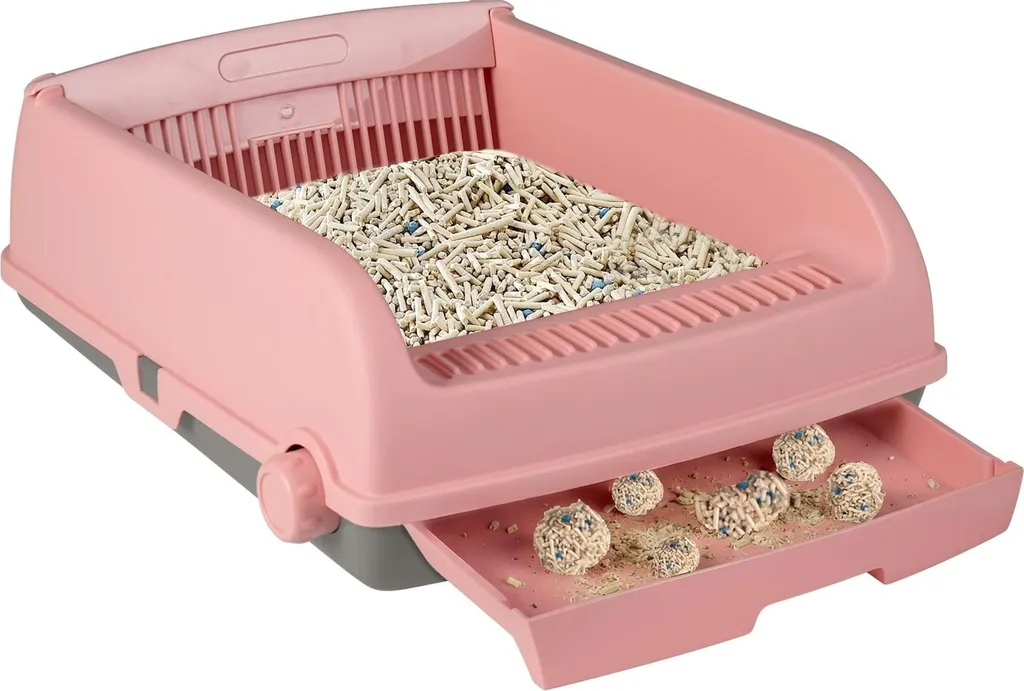 Litière Chat Semi-Automatique Rose - Système Anti-Éclaboussures 50cm