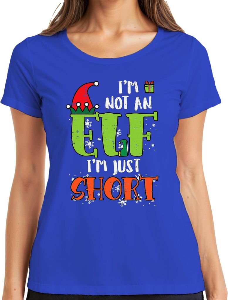 I'm Not An Elf I'm Just Short Weihnachten Elf Geschenk Damen T-Shirt, Blau, M