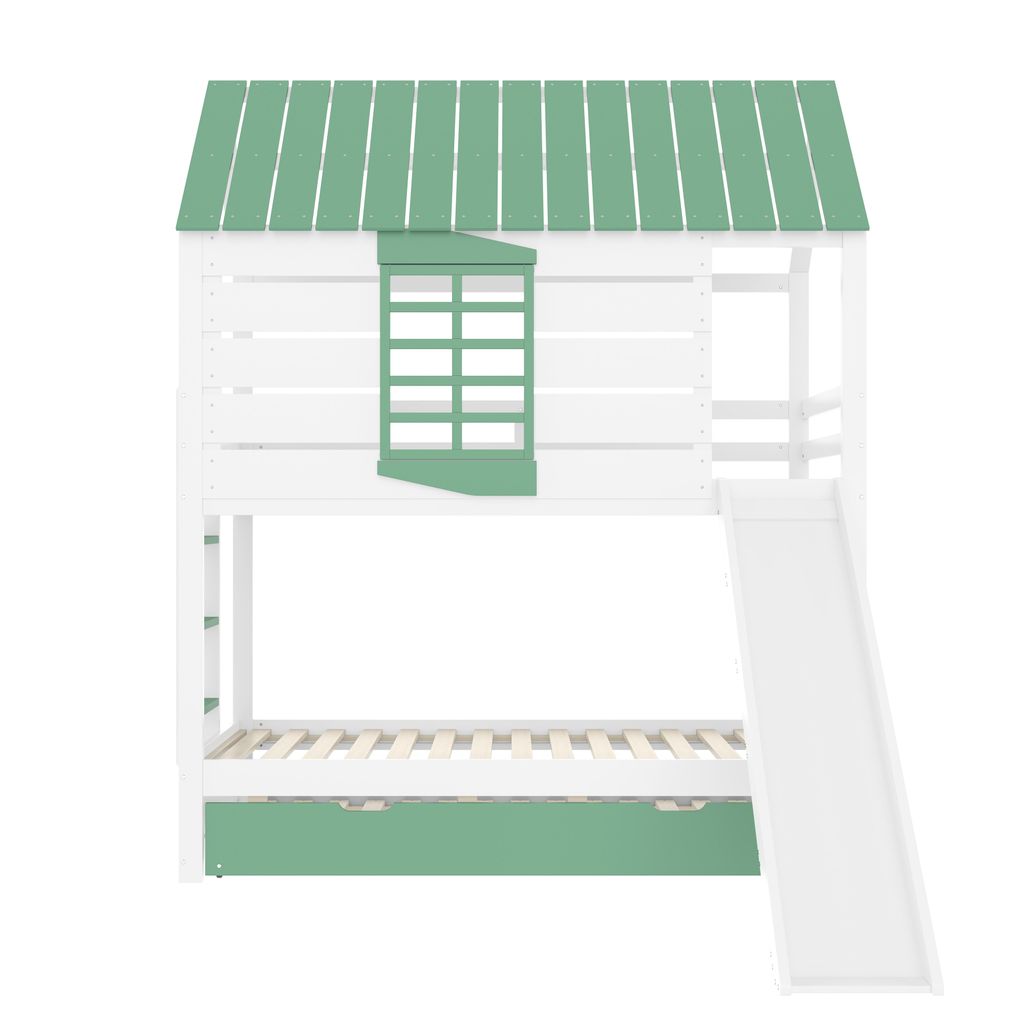 okwish Etagenbett in Hausform 90x200 Kinderbett mit Rutsche Produktbild 