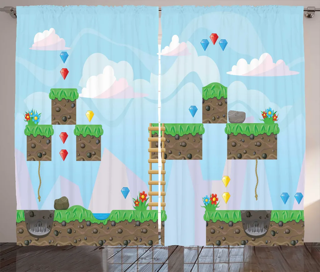 ABAKUHAUS Arcade, Passaggio Tenda rustica, Vintage Gioco Piattaforma Arte, Camera da letto Tenda con passanti e ganci, 280 x 225 cm, Azzurro pallido Multicolore