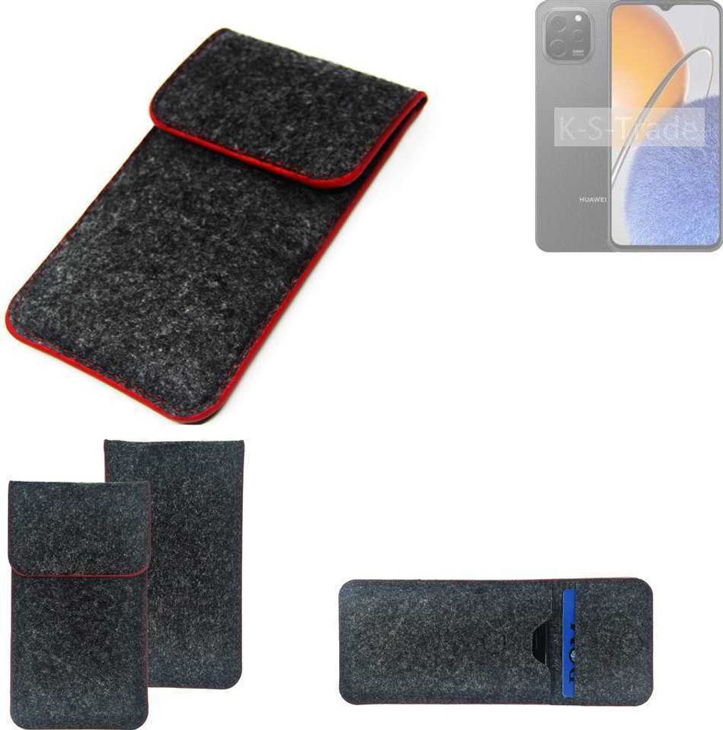 K-S-Trade Handy Schutz Hülle kompatibel mit Huawei nova Y62 Schutzhülle Handyhülle Filztasche Pouch Tasche Case Sleeve Filzhülle dunkelgrau roter