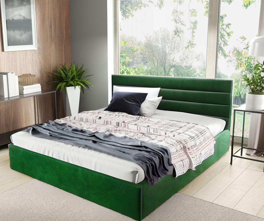 GUTTO Polsterbett nach Maß 120x200 Metall-Lattenrost grün Velour Samtstoff Velvett mit Bettkasten und Stauraum