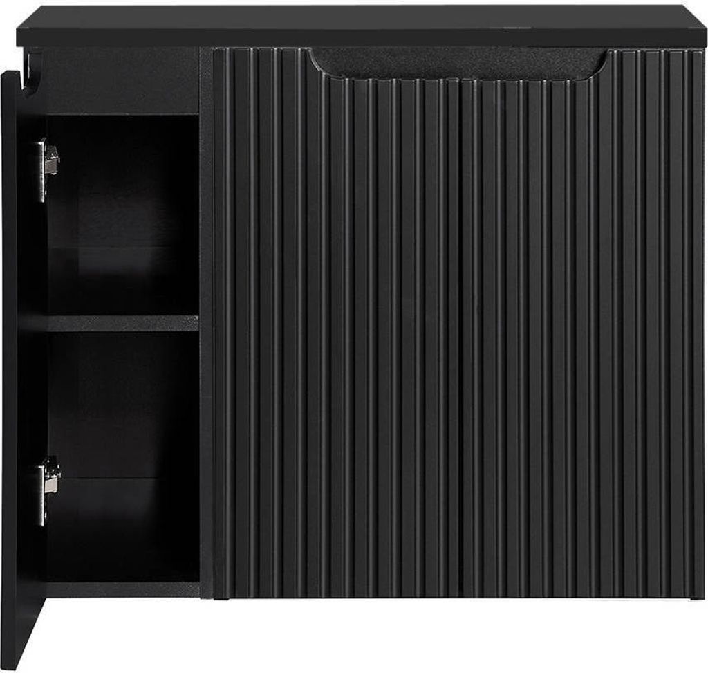 Waschbeckenunterschrank mit Waschplatte ‘Skelbolu‘ mit 3 Türen 80 x 60 x 40 cm gerillt Schwarz