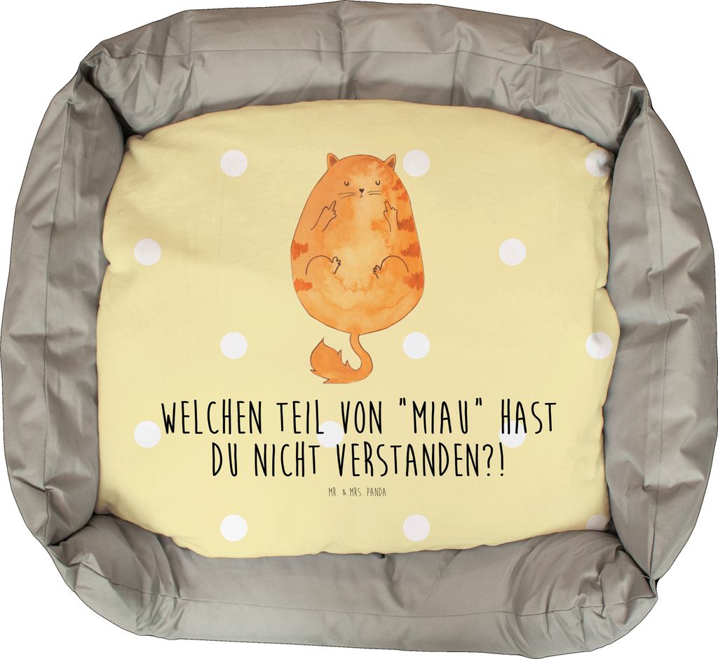 Mr. & Mrs. Panda Katzenbett Katze Mittelfinger - Gelb Pastell - Geschenk, Kuschelbett, Cat, Katzencouch, Katzenkissen, Mietze, Katzen, Katzenliege,...