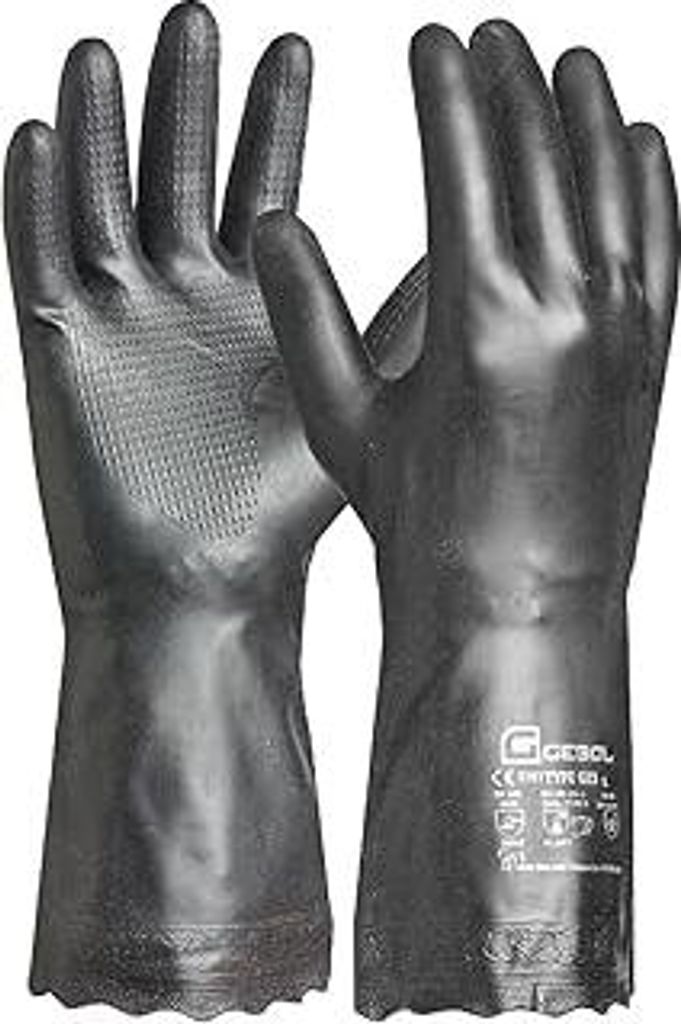 Gebol Carostar, 1 Paar Arbeitshandschuhe Herren, Chemikalienschutz-Gummihandschuhe, Putzhandschuhe mit Baumwoll-Beflockung & Waffelmuster, Sa?ure- ...