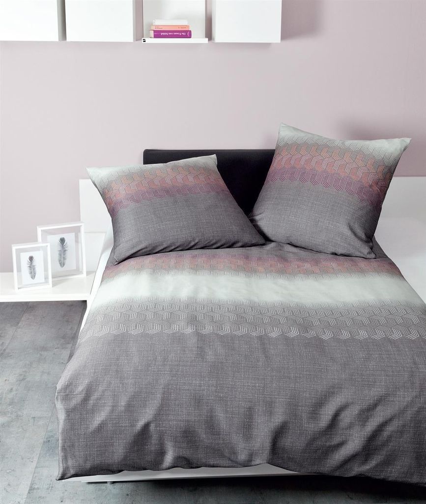 Janine Mako Satin Bettwäsche 3 teilig Bettbezug 240 x 220 cm Kopfkissenbezug 80 x 80 cm Moments 98041-05 montana traube