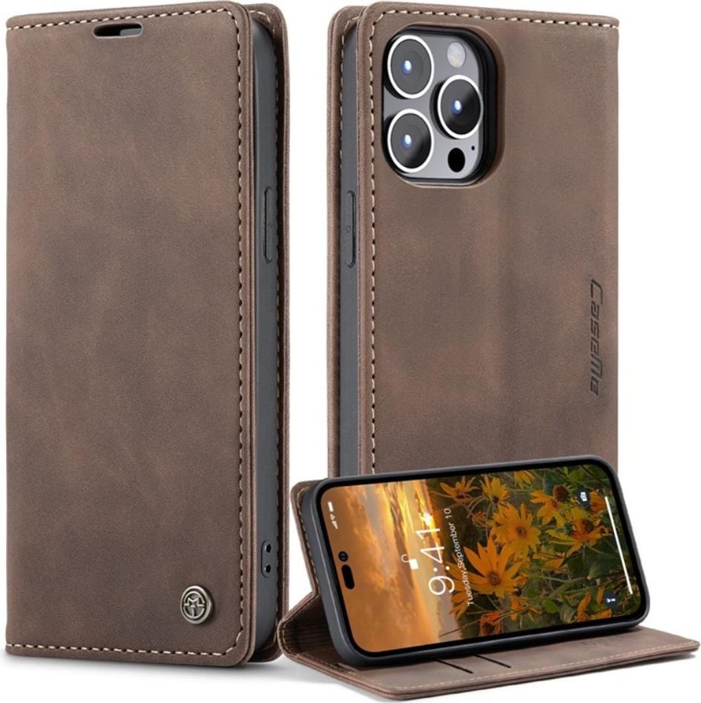 iPhone 14 Pro Hülle - CaseMe 013 Klapphülle - Dunkelbraun
