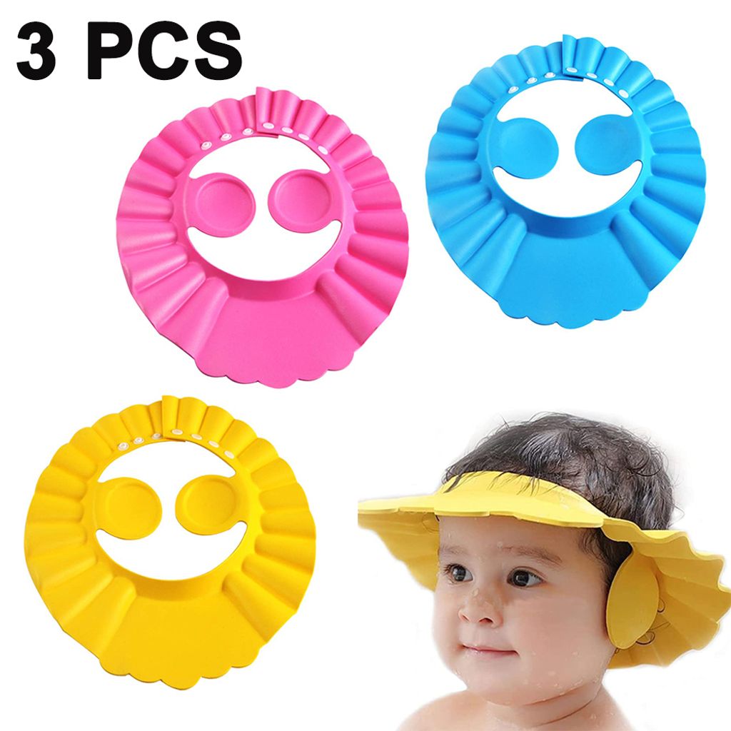 Regulierbar Duschhaube Duschkappe Badekappe Augenschutz Mütze für Kinder Baby 
