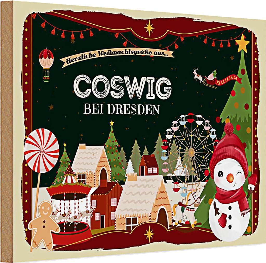Holzschild Weihnachten Grüße aus COSWIG bei DRESDEN 30x20cm