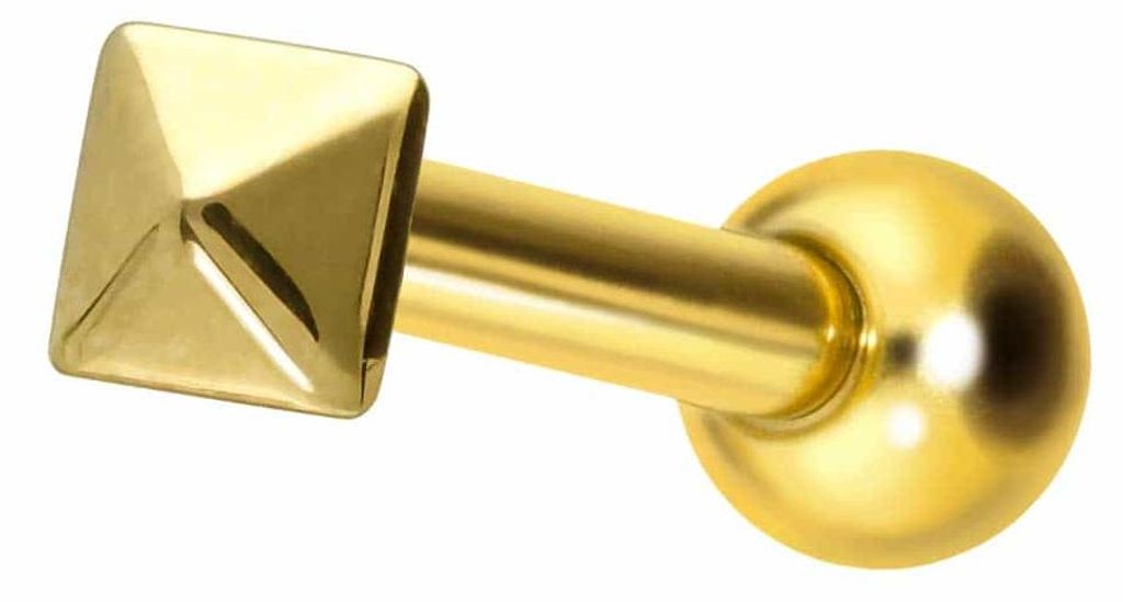 Ohrpiercing Titan Ohrpiercing mit Innengewinde PYRAMIDE Gold Stablänge: 8mm