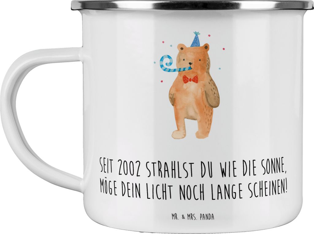 Mr. & Mrs. Panda Campingtasse 2002 Geburtstag - Weiß - Geschenk, Geburtstagsgeschenk, Kaffeepott, Teetasse, emaillebecher, Motivtasse, positives L...