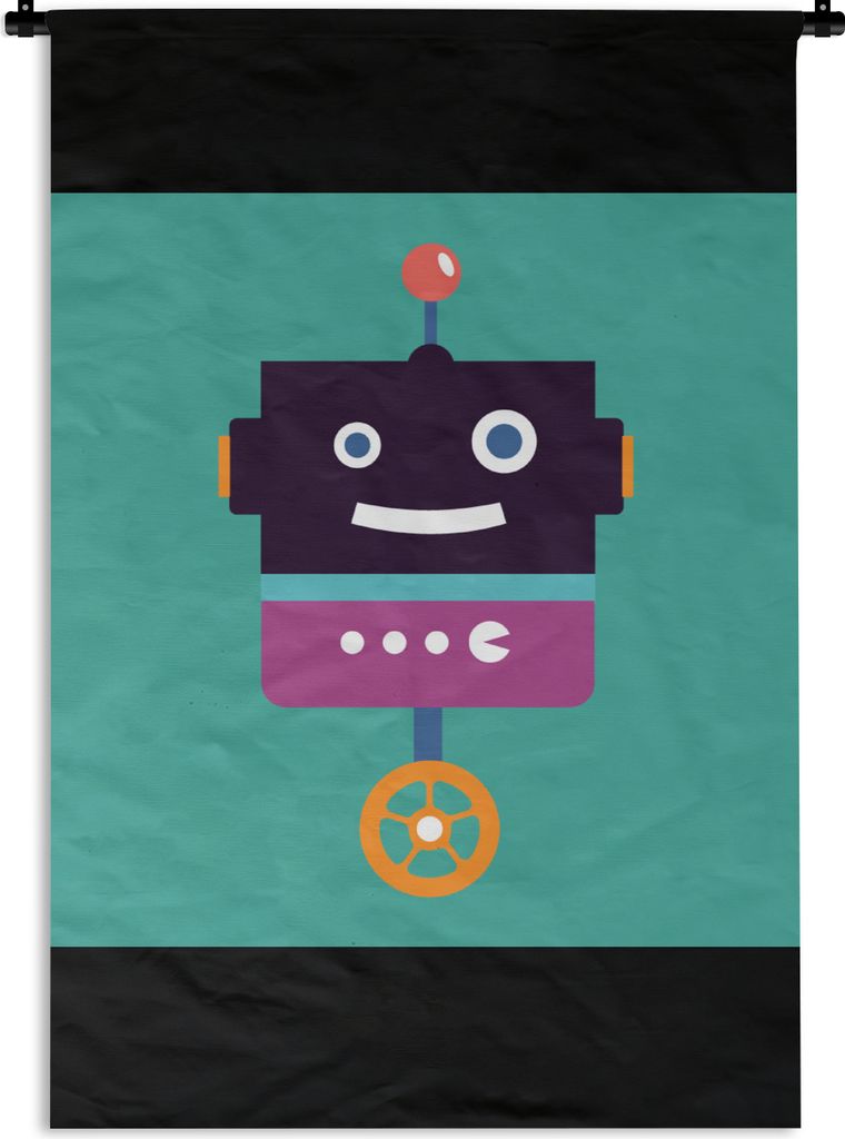 MuchoWow Wandteppich Wandbehang Roboter - Rad - Lila - Grün - Jungen - Kinder 60x90 cm Tapisserie Dekoration Wandtuch - Foto-Teppich - Abwaschbar