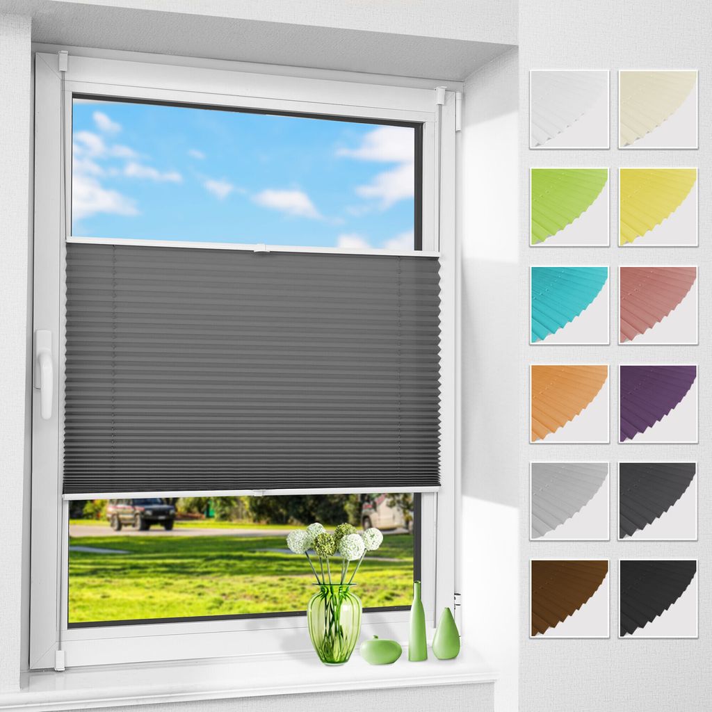 Allesin Plissee ohne Bohren Klemmfix, Anthrazit 105x110cm (BxH) , Easyfix lichtdurchlässig Sichtschutz Sonnenschutz, Jalousie Plisseerollo mit Kle...