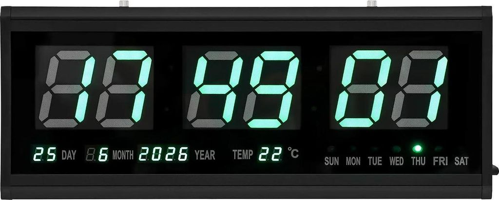 Digitale LED-Uhr - Wanduhr - 48×19 cm - Leise - Automatische Dimmung - Zeit/Datum/Temperatur - 220V Netzbetrieb - Dreieckiges Design - Grün