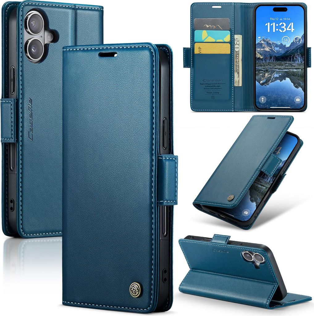 Lederhülle für iPhone 17 Brieftasche Kartenfach Schutzhülle mit Standfunktion Blau