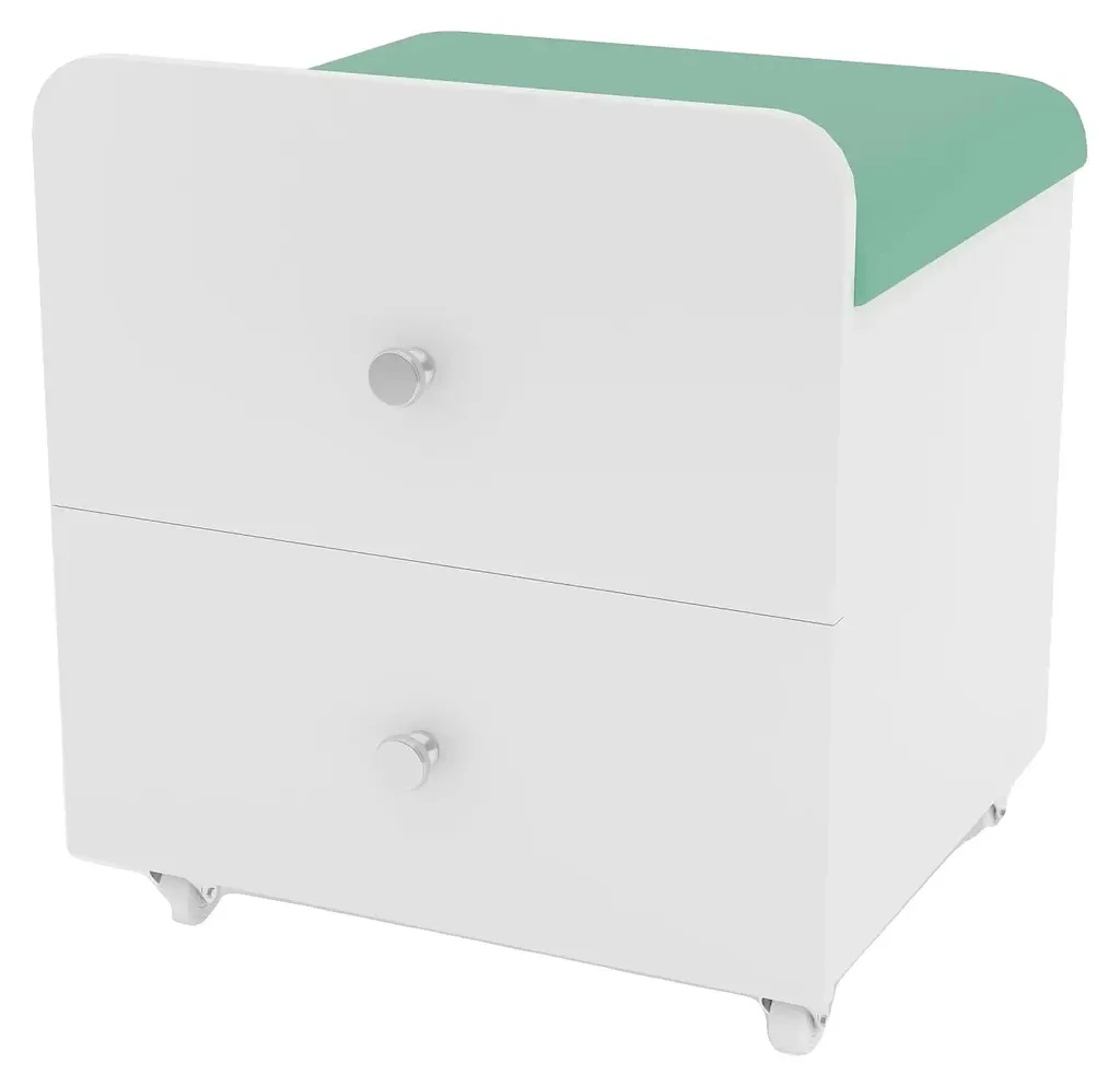Tabouret de maquillage rembourré avec tiroir de rangement vert et blanc