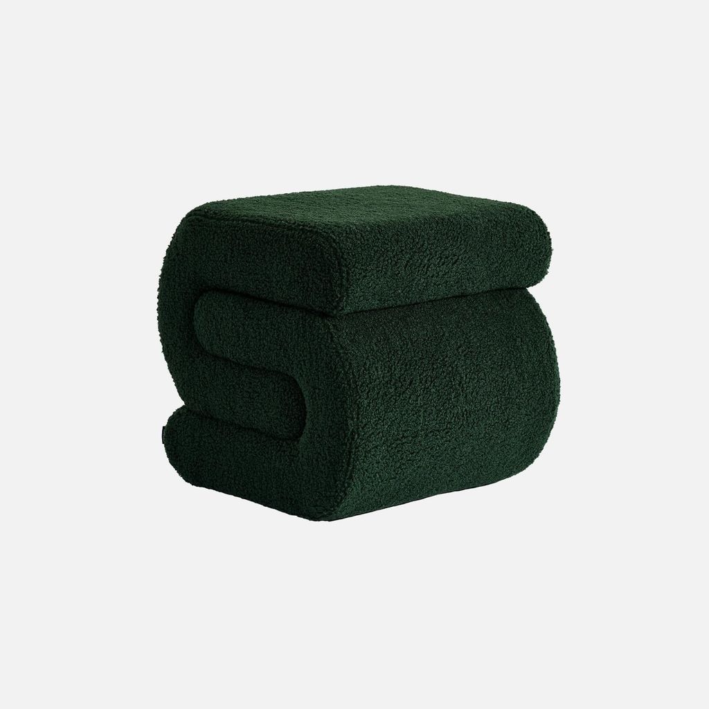 sweeek - Design-Hocker mit Bouclé-Bezug 1 Platz - Grün Produktbild 