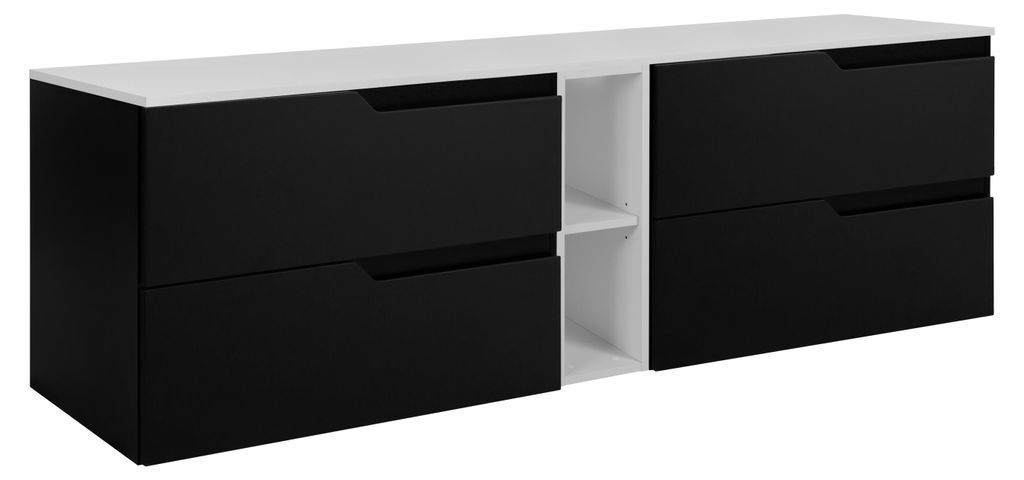 Badezimmer-Unterschrank-Set, Schwarz / Weiß, 180 (2 x 80 + 20) x 46 x 58 cm