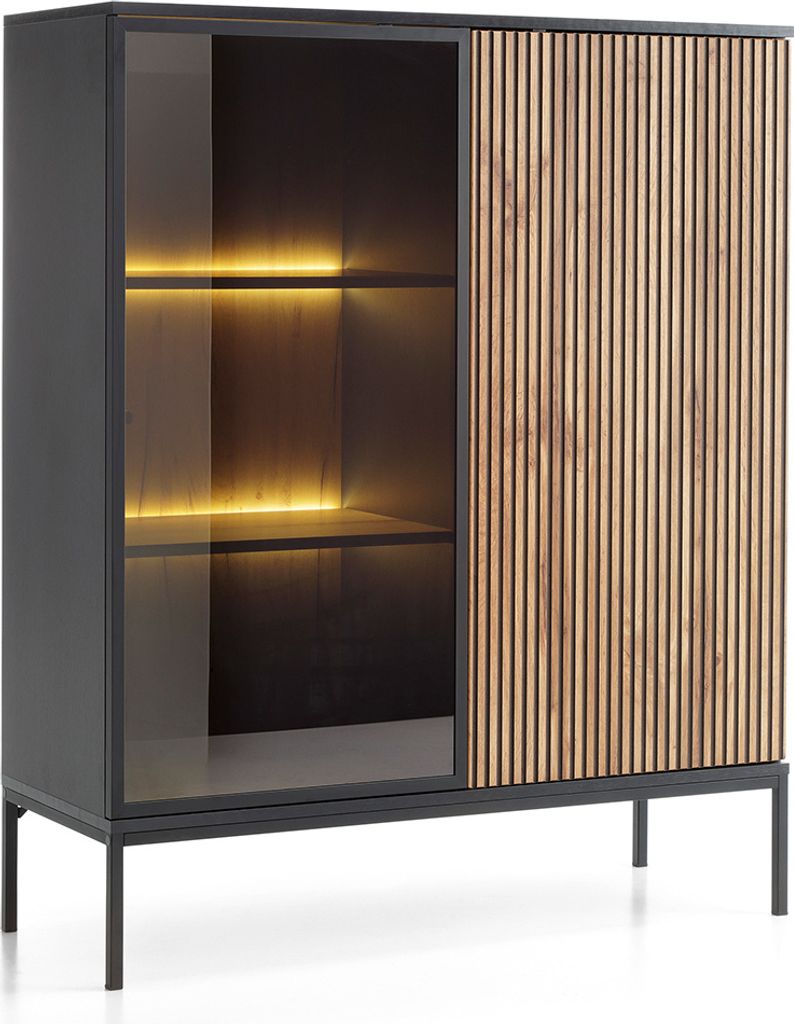 Highboard mit Beleuchtung Wohnzimmer in schwarz mit Wotan Eiche SIBARI-160