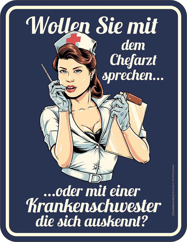 Krankenschwester - Chefarzt - Blechschild Schild Spruch Produktbild 