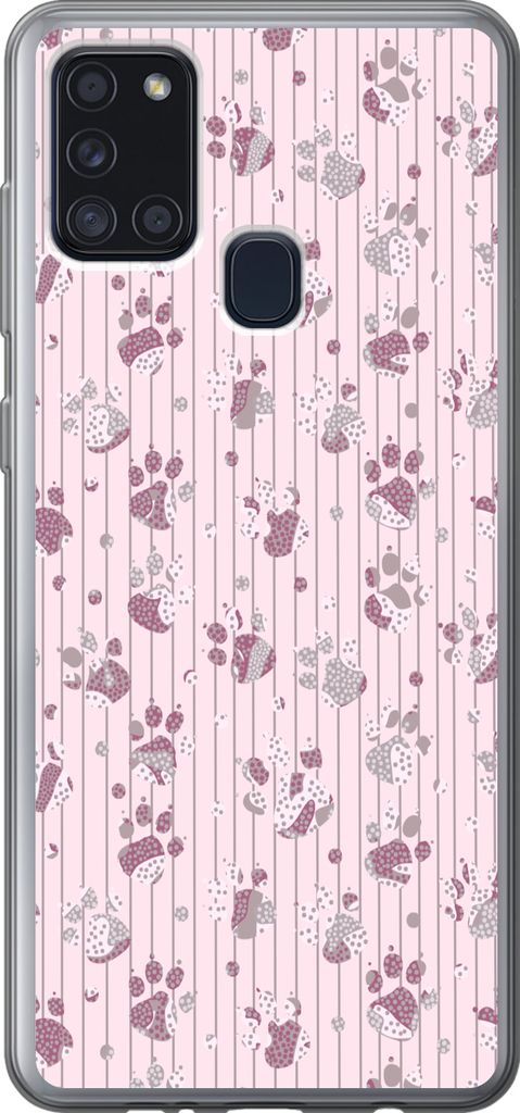 MuchoWow Handyhülle Schutzhülle Hülle für Telefoonhoesje Samsung Galaxy A21s Hund - Rosa - Muster - Lila - Mädchen - Kinder - Kinder Silikon...