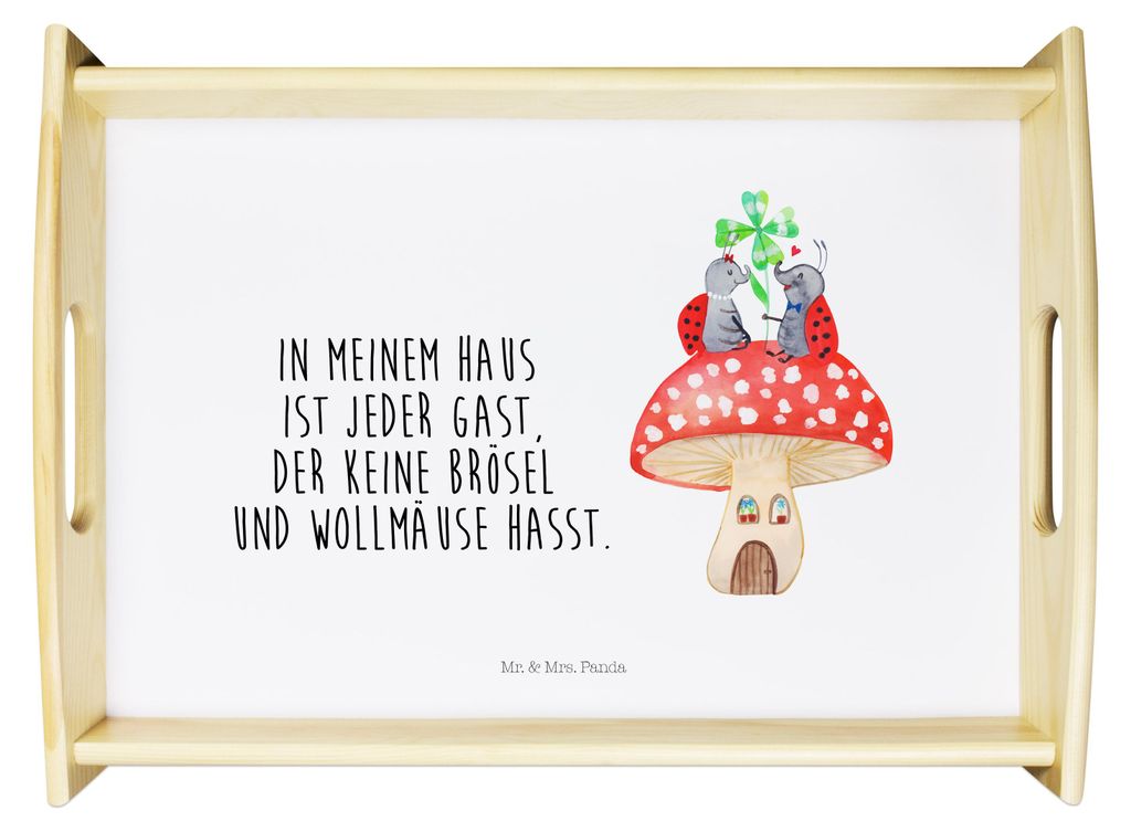 Mr. & Mrs. Panda Holztablett Marienkäfer Fliegenpilz - Weiß - Geschenk, serviertablett holz, Tablett, aus, Sofa, Bett-Tablett, Lustige Sprüche, ...
