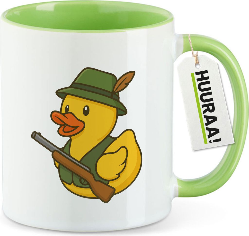 Huuraa Kaffeetasse Quietscheente Jäger Comic Gummiente 330ml Grün Keramik Kaffeebecher Geschenkidee