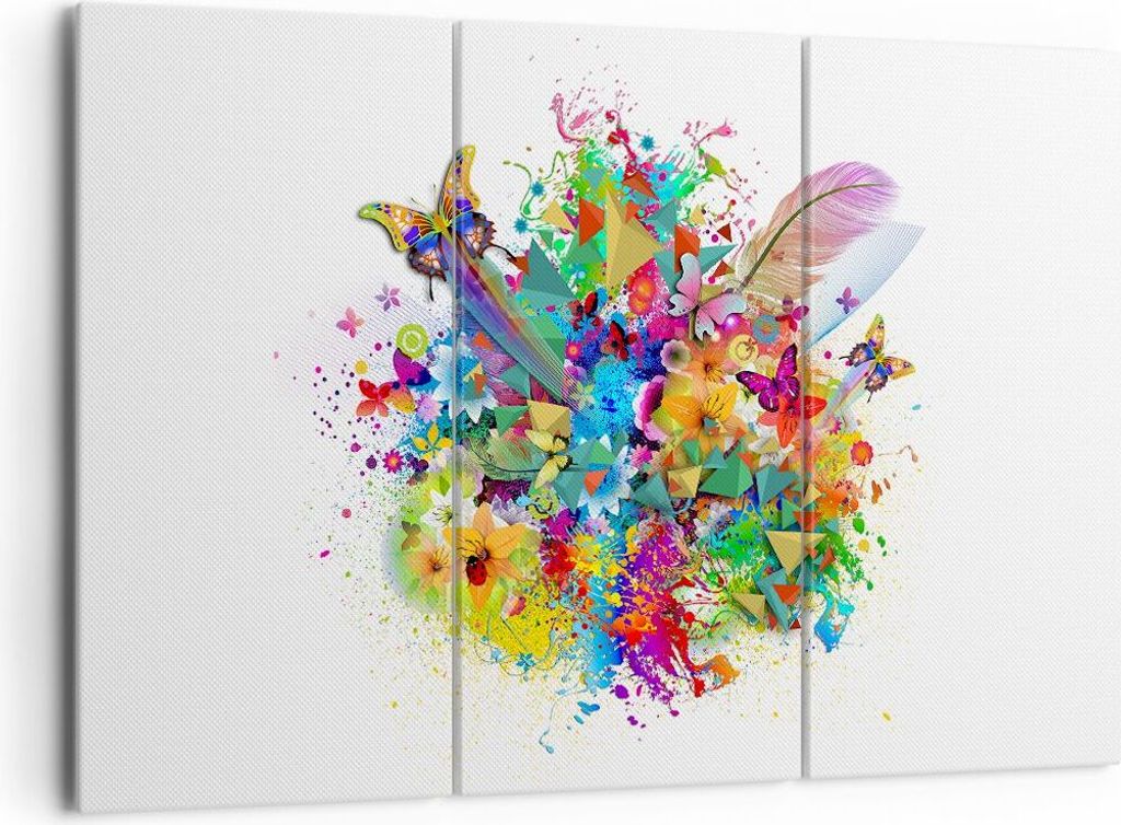 Bild auf Leinwand - Leinwandbild - Schmetterling Farbe Blume Komposition - 165x110cm - Wand Bild - Wanddeko - Leinwanddruck - Bilder - Kunstdruck -...