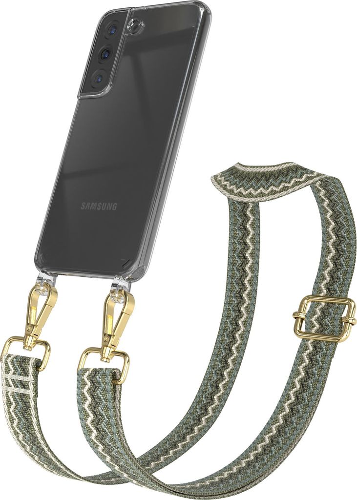 Samsung Galaxy S22 5G Chain Eyelets Slim Neck Strap Set Wave Style 07 Green/Beige 04 Metall Gold