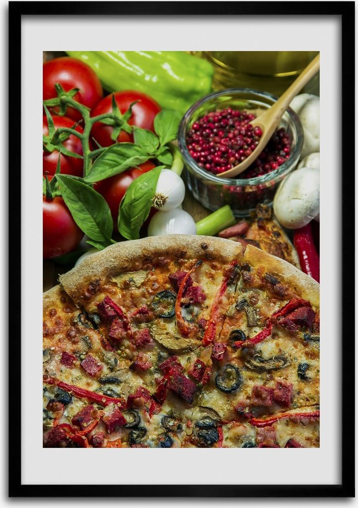 Bild - Bilderrahmen - 50 cm x 70 cm - MDF - Rahmen - Wandkunst Pizza