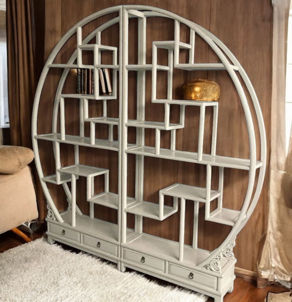 Chinesisches Rundregal, asiatischer Raumteiler, orientalisches Wandregal Möbel im Vintage-Stil offener Schrank Vitrine Bookcase Regal Bücherregal...