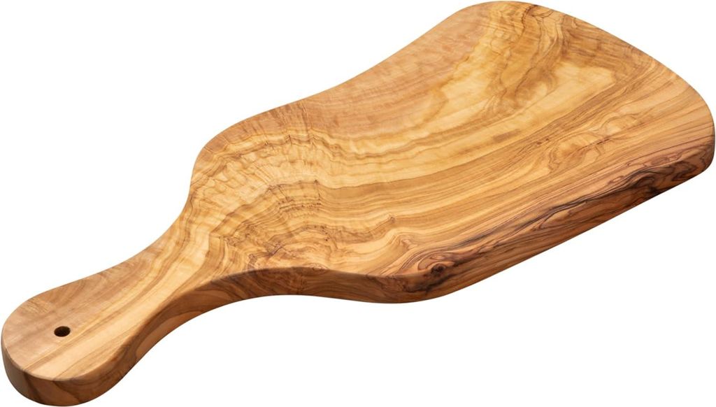 Natürlich Olivenholz Schneidebrett - Essen Servieren - Holzschneidebretter für Grill - Handgemacht 39x17 cm mit Griff und Saftrinne.