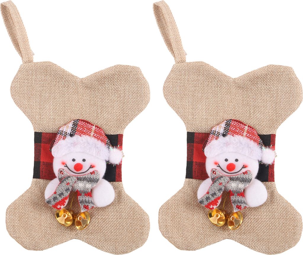 2 Stück Weihnachtsstrumpf für Hunde in Knochenform, Weihnachtsstrumpf mit Weihnachtsmann, Schneemann-Dekoration, wiederverwendbar, zum Aufhängen...