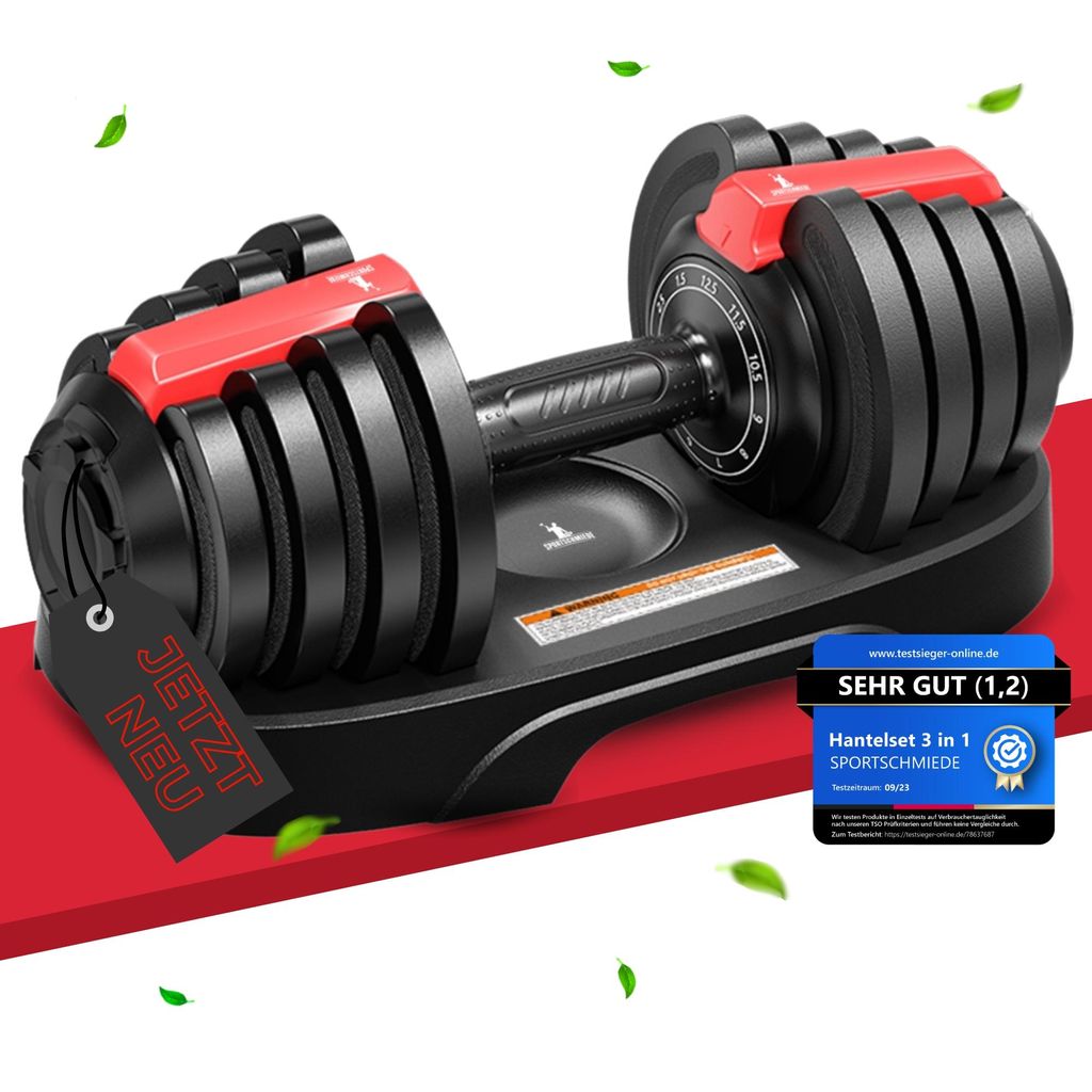 SPORTSCHMIEDE, Verstellbare Hantel, 11 Gewichte, einstellbare platzsparende Kurzhantel von 1,5kg-12,5kg. Einzelhantel. Dumbbell set für Muskelaufbau