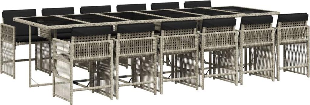 13-tlg. Garten-Essgruppe mit Kissen Hellgrau Poly Rattan