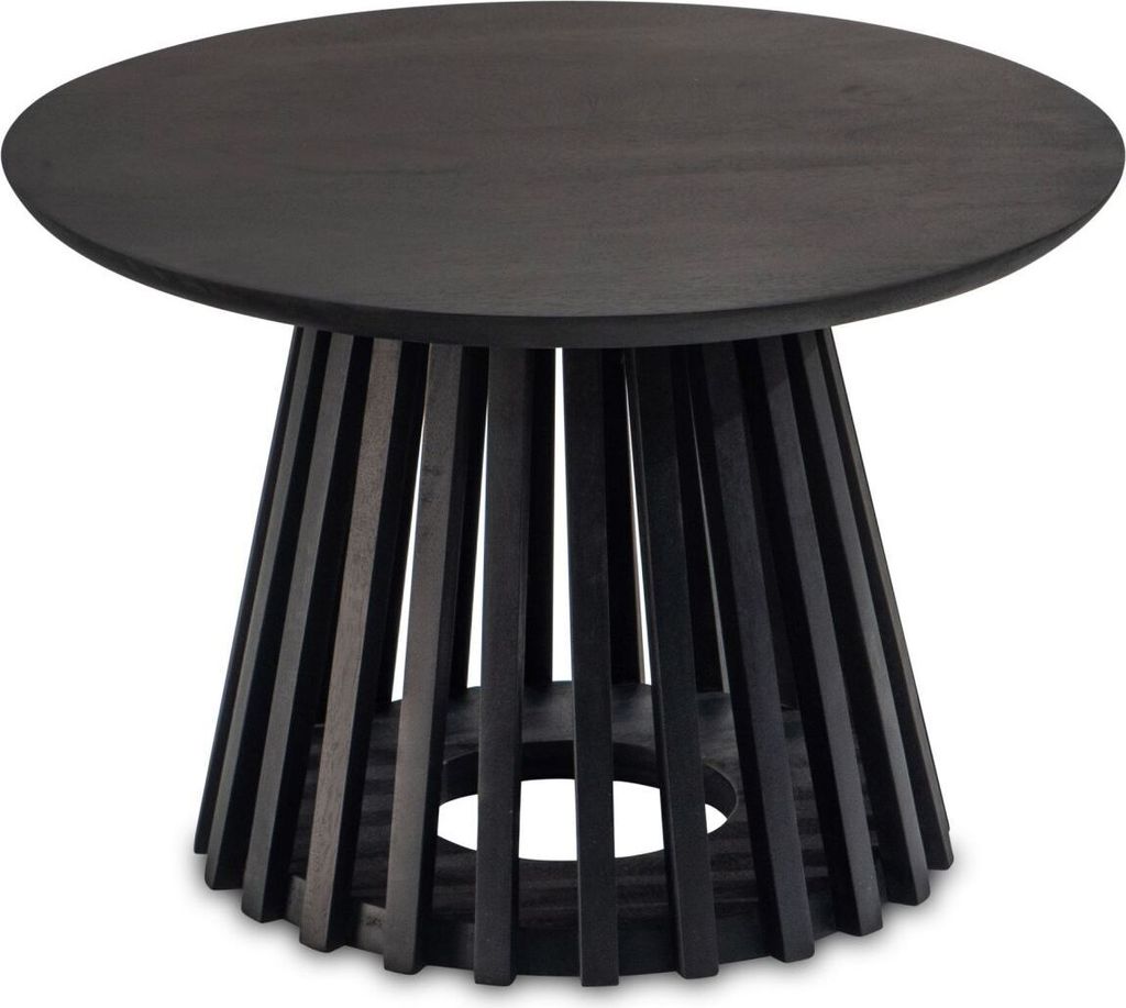 Couchtisch 60x60x41 cm Mango Massivholz Schwarz Sofatisch Rund, Design Wohnzimmertisch mit Gittergestell, Kaffeetisch Wohnzimmer Modern