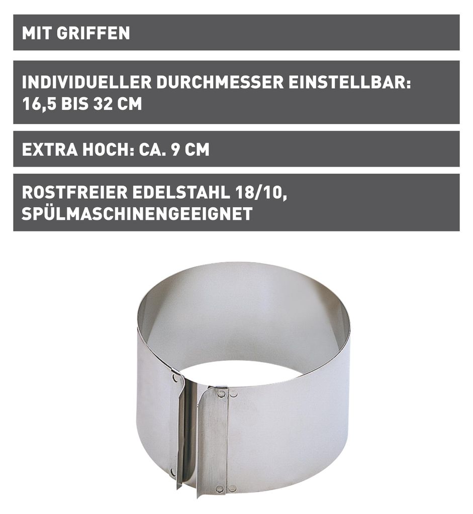KAISER Tortenring Patisserie mit Griffen 9cm Ø16,5-32cm Immagine del prodotto 