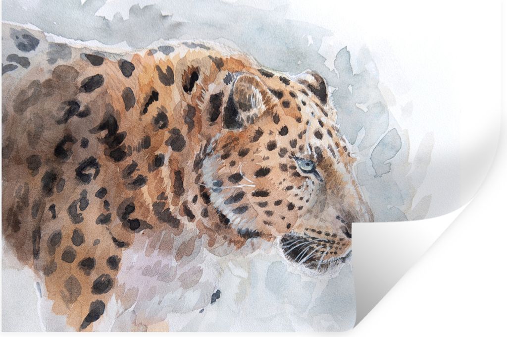 MuchoWow Wandtattoo Wandsticker Wandaufkleber Leopard - Aquarell - Blau 30x20 cm Selbstklebend und Repositionierbar - Wierderverwendbar - Selbstk...