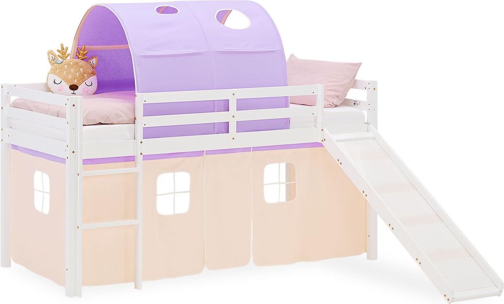 Lit superposé 90x200 cm avec Toboggan Lit mezzanine en Bois Image du produit 