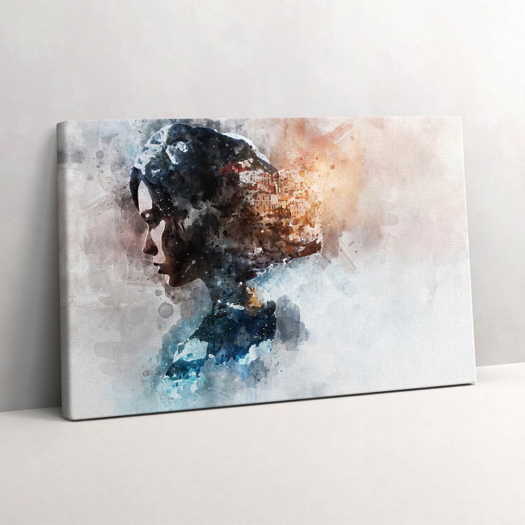 Abstraktes gemaltes Porträt einer Frau – Leinwandbild Wandbild – 30x20 cm – Leinwandbilder – Wandbilder – Schlafzimmer – Flur