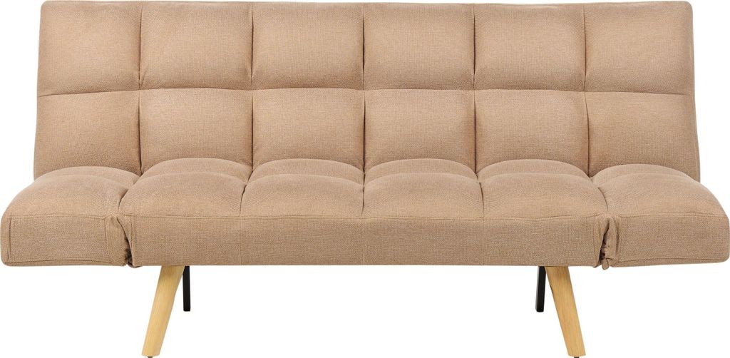 BELIANI Sofa Hellbraun Stoffbezug Gesteppt 3-Sitzer mit Schlaffunktion Verstellbare Armlehnen Hohe Schlanke Holzbeine Skandi Wohnzimmer Schlafsofa