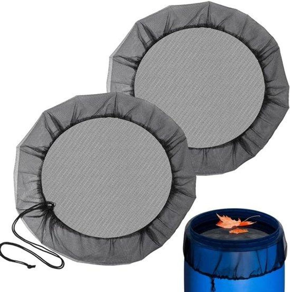 Regenwasserbehälter-Netz Anpassbar - 85 cm Durchmesser - Schutz vor Mücken und Blätter- Insekten (Schwarz) - Set von 2