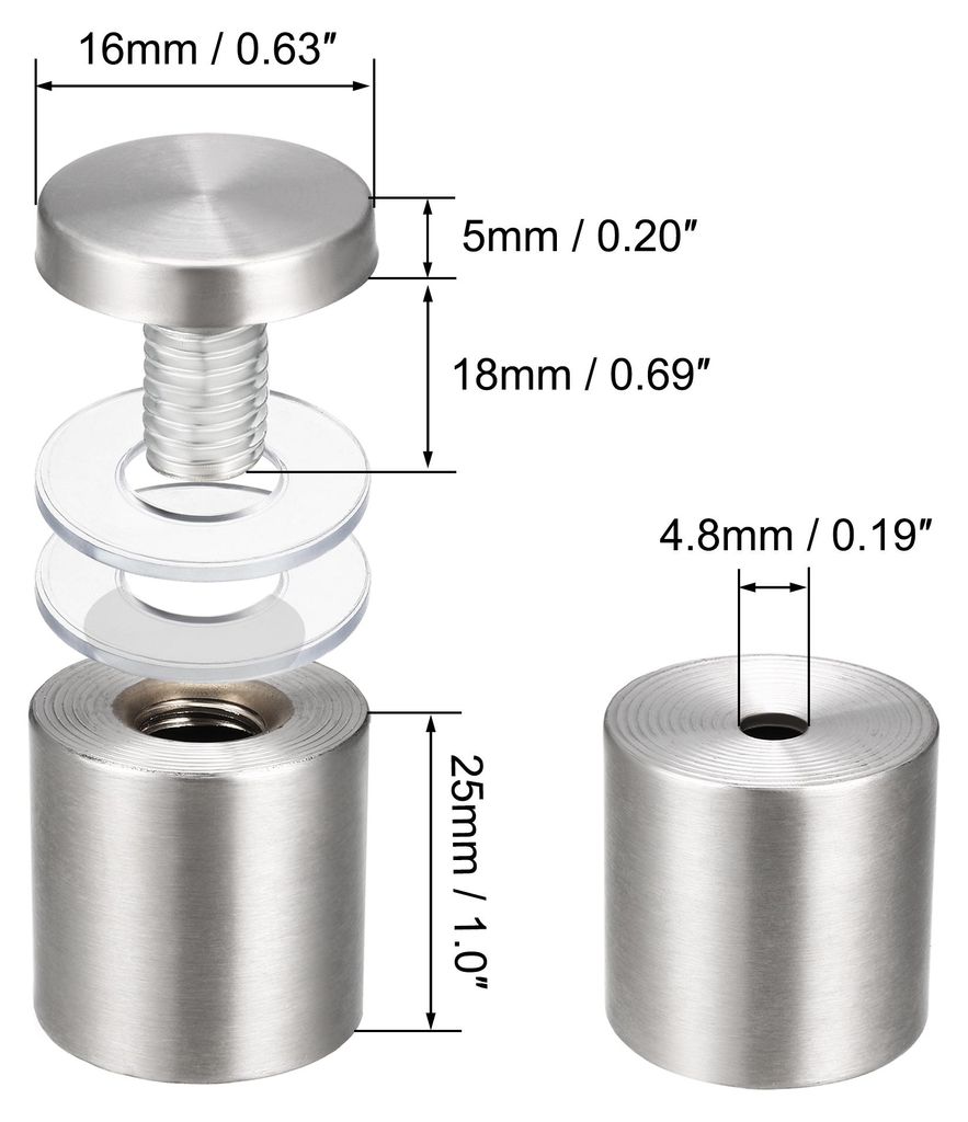 4 Stš¹ck Abstandshalter 16¡Á32mm£šDia*H£ Edelstahl Schilderhalter Werbeschraube Abstandsschrauben fš¹r Schilder Displays, Silber