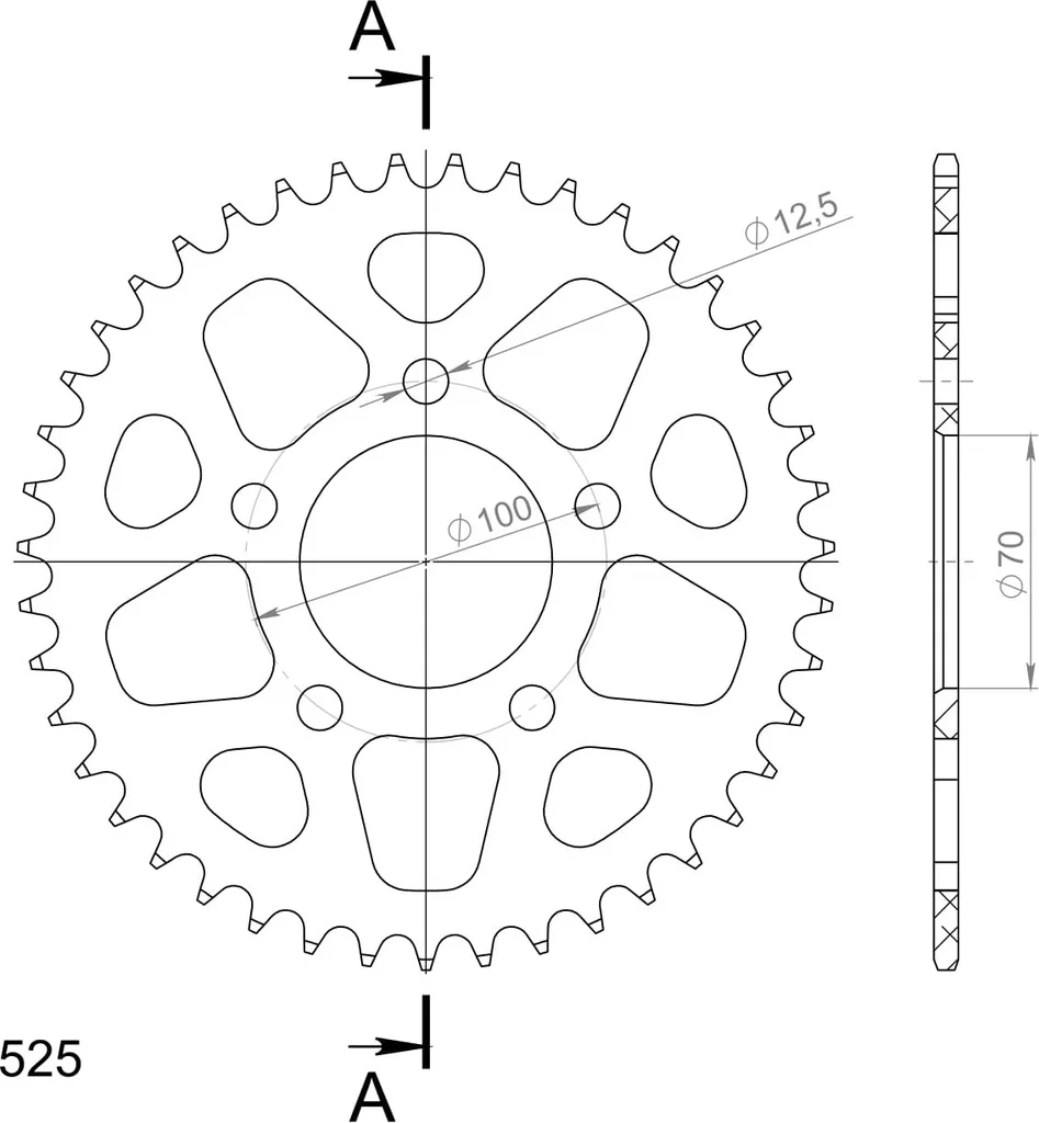 Couronne Supersprox Alu 525 43Z Rouge RAL-727 pour Chaîne de Moto
