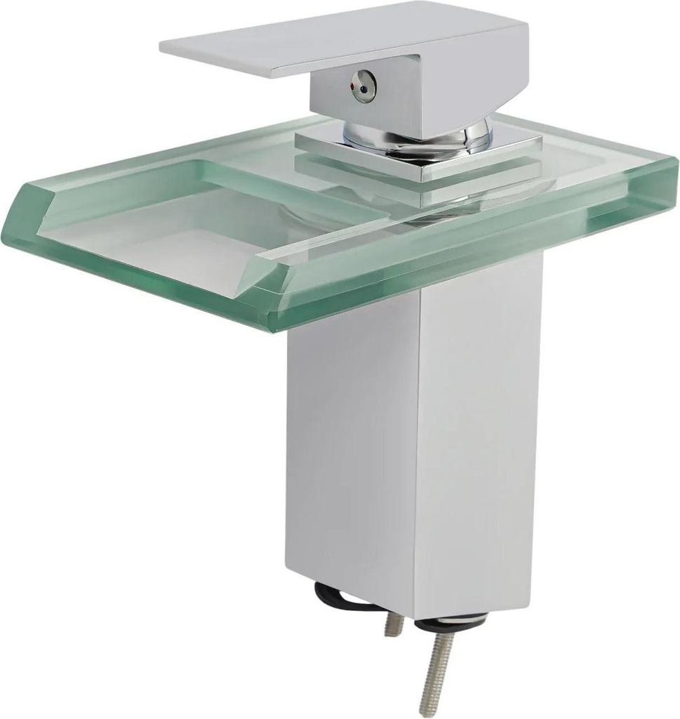 LED Wasserfall-Armatur - Waschbecken Mischbatterie - 3-farbige Temperatur-LED (Blau/Grün/Rot) - Warm/Kalt - Einhebel - Keramikkartusche - Messingk...