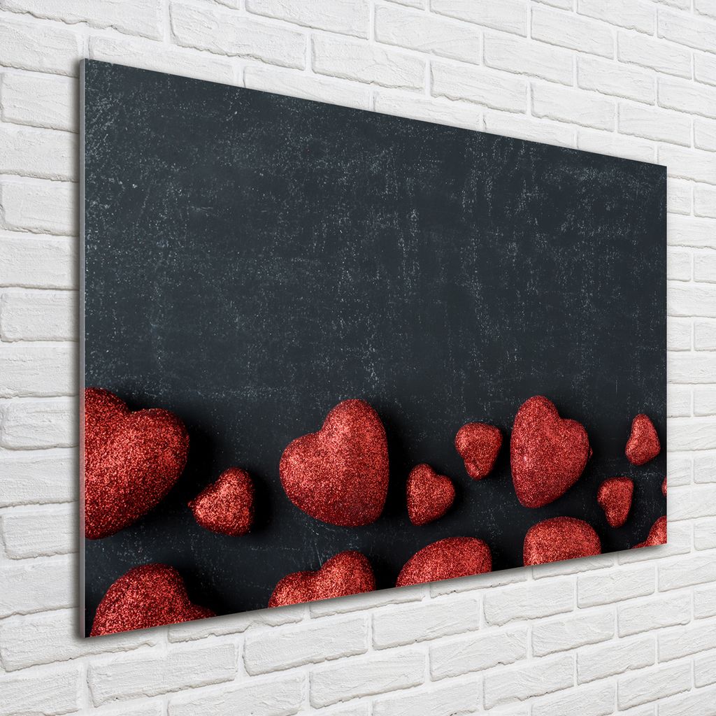 Tulup Glas-Bild - 100 x 70 - Wandbild aus Glas - Wandkunst - Wandbild hinter gehärtetem Sicherheitsglas - Sonstige - Herzen an Tafel - Rot