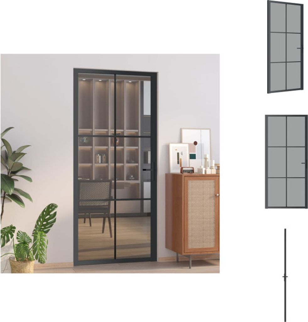 vidaXL Innentür 93x201,5 cm Schwarz ESG-Glas und Aluminium Produktbild 