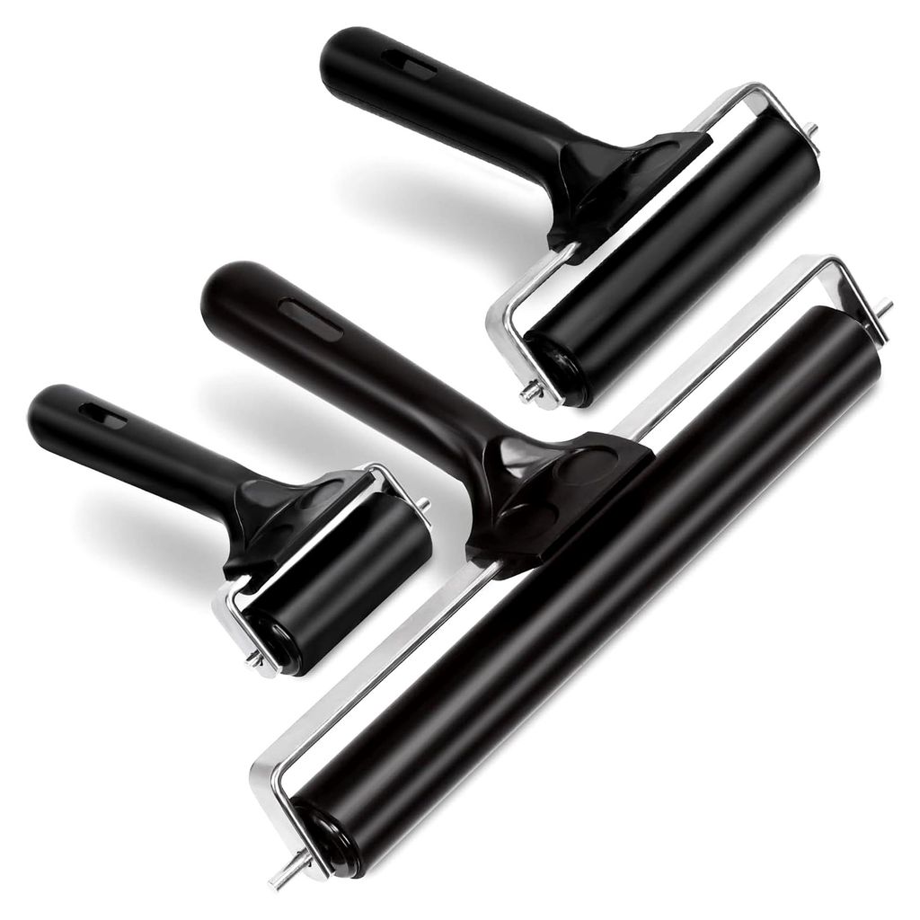 3er Set schwarze Gummiwalzen, Brayerwalzen, Hartgummi, Anti-Rutsch-Bauwerkzeuge in 2,2 Zoll, 3,8 Zoll und 7,7 Zoll für Druck, Tinte, Handwerk, Kle...